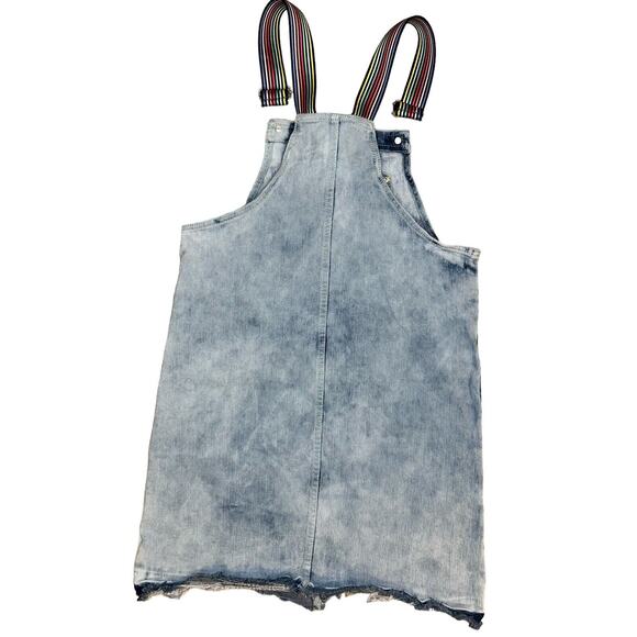 Jordache Girls Blue Jean Denim Bib Jumper Dress Size XL 14/16 Adj Rainbow Straps - Picture 4 of 4
